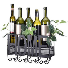 LANA Porta Vino Metallo Parete Scaffale Vino, 5 Bottiglie di Vino e 4 STEM portaocchiali con Sughero Bagagli, Mensola Vino for Bar/Cucina/armadi, Nero