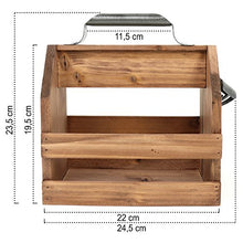 COM-FOUR® Portaborraccia in legno con apribottiglie in metallo e manico in metallo, 6 posti, portabottiglie per 6 bottiglie da 0,33 l (Senza iscrizione)