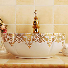 Jgophu - Lavabo in ceramica a forma di fiore per bagno, lavabo in oro bianco con motivo