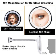 AKlamater - Specchio da trucco con ingrandimento 10x, con luce, girevole a 360°, con collo di cigno e forte ventosa per la rasatura del bagno