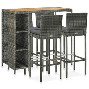 SKM Set da Bar da Giardino 5 pz con Cuscini in Polyrattan Grigio (40.6kg)