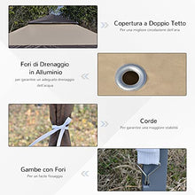 Outsunny Gazebo da Giardino Pieghevole 3.96x3.96m in Metallo, Gazebo Portatile con Borsa da Viaggio, Cachi