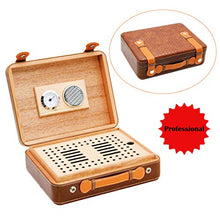 FHUILI Cigar Humidor, Legno di Cedro di Cuoio di Legno Portatile di Viaggio Cigar Humidor Accessori Fumatori, Artigiano a Mano,Marrone