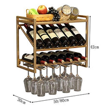 YWYW Portabottiglie Vino Metallo Ferro Arte portabottiglie mensola a Muro armadietto per Vino Soggiorno Appeso portabottiglie Inserto in Vetro Porta Bicchieri (Dimensioni: 50 * 30 * 42 cm)