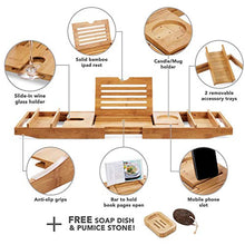 Bamboo Over Bath Bridge Vasca Caddy Tray Legno Vasca Bagno Scaffale Mensola Bagno Portasapone Pietra Pomice Bicchiere Portavivande Home Spa Esperienza Adatta alla Maggior Parte Dimensioni Vasca