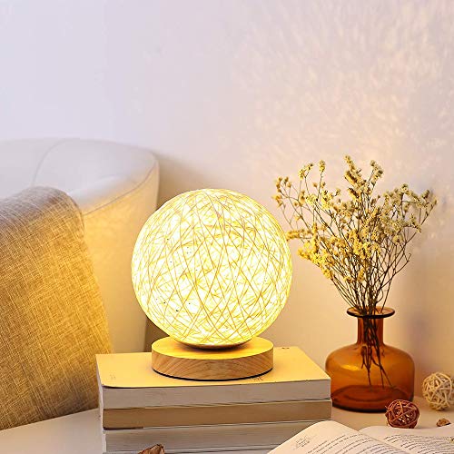 Ghopy Lampada da Comodino a LED In Camera da Letto,Lampada da Tavolo in Legno Intreccio a Spago + Legno Massello, Decorazione Natalizia Caldo, Decora Il Soggiorno Camera da Letto Studia (D'oro)