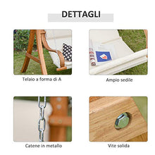Outsunny Dondolo da Giardino in Legno a 2 Posti con Tetto Parasole Sedile Imbottito 190x130x192cm Bianco Crema