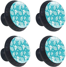 Foglie tropicali Acquerello Blu Pomelli per Porta Set di 4 Pomelli per Mobili Manopole per Cassetti Cucina Armadio Vetro