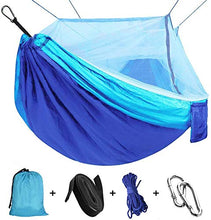 Amaca da Campeggio, Esterno Amaca da Giardino con Zanzariera Traspirante Nylon da Paracadute per Interno Giardino, Escursioni Viaggi all’Aperto Amache 110"(L) x 59"(W) (Blue/Sky blue)