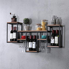 Alqn Mensola per vino retrò in metallo ferro per bar | Porta bicchiere da vino in legno | Stand del vino | Porta bicchiere | Cantinetta vino a parete | Mensola a cubo da parete
