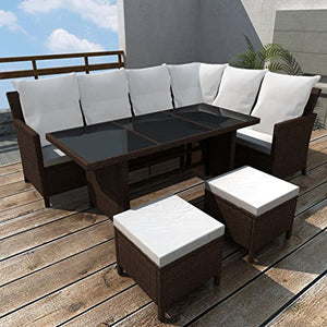 Tidyard Set Divani da Giardino 4 pz con Cuscini in Polyrattan Marrone, Set Divani da Giardino, Set Divani da Giardino da Esterno 220 x 172 x 82 cm