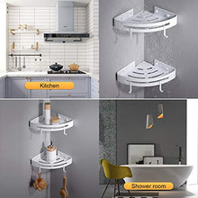 Ibergrif M34033W - Mensola Doccia con 2 Ganci, Angolo Organizer per il Bagno, Cestello Portaoggetti, 3M Senza Trapani, Spazio in Alluminio, 2 Confezioni