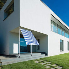 lyrlody, tenda da balcone, a scomparsa manuale, con braccio snodato per l'uso in giardino in cortile, 3 x 1,2 m (blu e bianco)