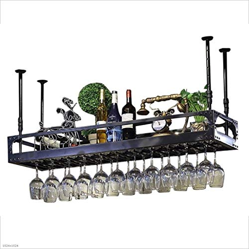 Wine Glass Rack Creativo Retro Wine Rack Hanging Wine Rack Holder Cup Bar Upside Supporto di Vetro Vino Giù Coppa del Gancio del Vino Europeo (Bronzo, Nero) (Color : Black, Size : 100 * 35CM)