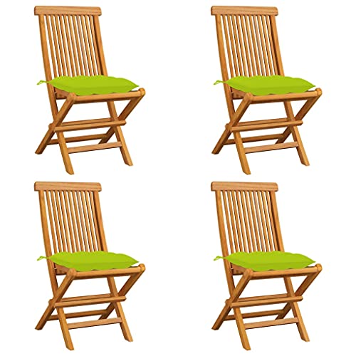vidaXL Sedie da Giardino Cuscini Verde Brillante 4 pz Massello di Teak