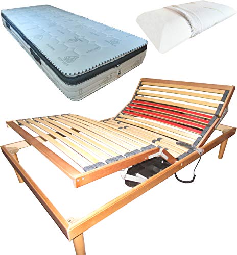 SARDAMATERASSI Kit letto doghe elettriche piazza e mezza 120x190 + materasso memory 22 cm + guanciale memory omaggio h13
