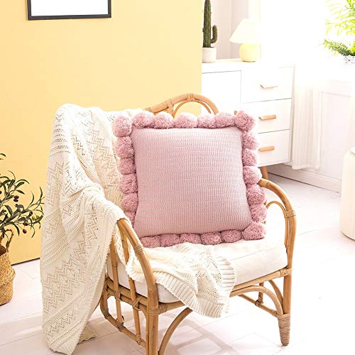 WYHQL Cuscini Lavorati a Maglia della Boemia, Cuscino Decorativo in Tinta Unita con Pompon, Cuscini per sedili Coperta per Divano, Camera da Letto, Ufficio, Arredamento per Auto (Color : Pink)