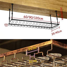 WLXW Porta Bottiglie da Vino Cremagliera del Vino |Rastrelliera per Soffitto in Ferro Metallo con Mensola A Muro | Scaffalature per Vino | Porta Bicchieri E Calici Porta Vino Calici,Nero,90X35CM