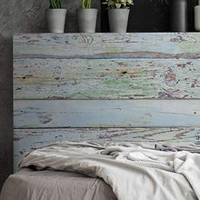 Testiera per letto in PVC, decorativa, economica, con assi orizzontali dipinte in vari toni turchesi antich (100 x 100)