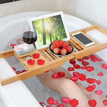 AnnYGJ Vassoio di Vasca da Bagno, bambù Telescopico Vasca Multifunzionale Slittamento iPad Telefono Tablet Cremagliera del Vino Supporto per Mensola del Bagno Albergo Casa, 70-106cm Scalabile