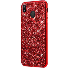 Saceebe Compatibile con Galaxy M20 Custodia Silicone TPU Paillettes Glitter Strass Silicone TPU Case PC Coperture [placcatura bordo] Bumper Case Ultra Sottile Antigraffio,rosso&