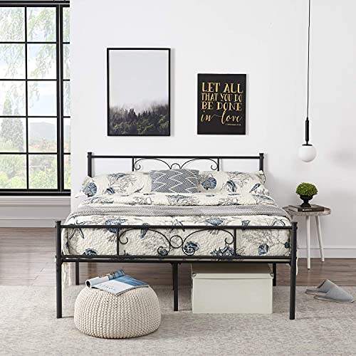HJhomeheart Strutture Letto Matrimoniale Piattaforma letto Matrimoniale di Metallo Strutture Letti in Metallo di Ferro BATTUTO Piattaforma in Metallo, Giroletto per Adulto, 140 x 190 cm, Nero