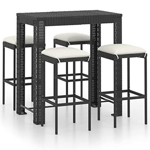 vidaXL Set Bar da Giardino 5 pz con Cuscini Polyrattan Nero