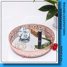 Vassoio portaoggetti per trucco dorato rosa Scatola portaoggetti in vetro pizzo rotondo Scatola portaoggetti per cosmetici da tavolo Vassoio per gioielli profumo per rossetto, oro rosa, 29,5 cm