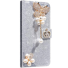 Saceebe Compatibile con iPhone 11 6.1 Custodia pelle Glitter Cover a libro Glitter Diamante Strass Flip Case [Custodia corona perla farfalla] Rhinestone Portafoglio Pelle Cover Morbido,argento