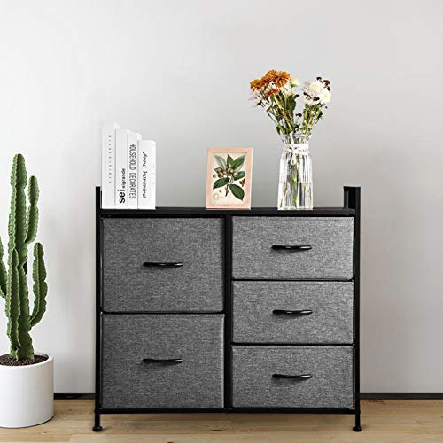Ankishi Cassettiera per l’armadio con 5 Cassetti, 85 x 30 x 70 cm Grande Spazio Cassettiera Armadio Interna, Ripiano in Legno Credenza per da Letto Alta , Corridoio, Armadi, Robusto Telaio in Acciaio