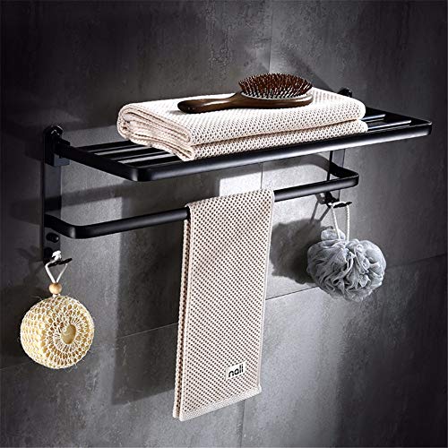 wangjian& Fashion Design Accessori Bagno, mensola Multifunzione, portasciugamani in Alluminio Nero