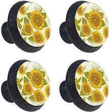 Girasoli gialli con foglie verdi Pomelli per Porta Set di 4 Pomelli per Mobili Manopole per Cassetti Cucina Armadio Vetro