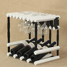 NYDZDM - Portabottiglie da cucina autoportante per bottiglie di vino, in legno di pino, 4 bottiglie da appendere per bicchieri da vino, supporto in metallo, acciaio, legno, portabottiglie, bianco