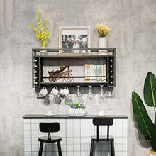 NYDZDM Parete Holder Vino Rack con Vetro (Wood) |Black Metal attaccatura del Supporto di Vino |Cube Holder sospeso Bottiglia di Vino |Ripiani in Legno scaffale Parete Mobile Home Decor