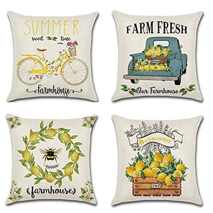 GSYYSZD Fodera per Cuscino, 4 Pezzi di Federa Decorativa Colorata Vivente 45 cm x 45 cm in Cotone e Lino Resistente,05