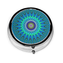 Scatola rotonda per medicina portatile, mini pillole in metallo, dispenser per pillole tascabili, borsa da viaggio, con mandala