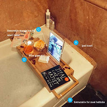 Vasca da Bagno, Ripiano in Legno Portabottiglie da Bagno in bambù, Tavolo da Bagno Regolabile Estensibile Antiscivolo, Adatto A Qualsiasi Vasca, 74,5-98x23 Cm