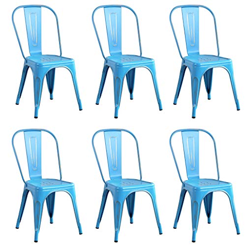 Milani Home s.r.l.s. Set di 6 Sedie in Metallo di Design Moderno Industrial Vintage Colore Blu Antico Ossidato per Sala da Pranzo Bar Ristorante Soggiorno