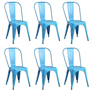 Milani Home s.r.l.s. Set di 6 Sedie in Metallo di Design Moderno Industrial Vintage Colore Blu Antico Ossidato per Sala da Pranzo Bar Ristorante Soggiorno