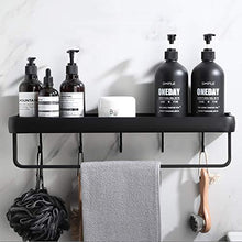 Mensola da bagno da parete autoadesiva, mensola per doccia in alluminio con barra porta asciugamani e ganci (2 ripiani, nero)