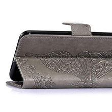 Saceebe Compatibile con Huawei Y7 2019 Custodia pelle Cover a libro Portafoglio Flip Case [Custodia in pelle goffrata con fiori e farfalle con cordino] anteriore e posteriore Bumper Case,grigio