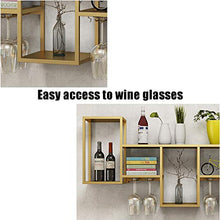 Porta bottiglie da vino Portabottiglie da parete con ripiano espositivo, portabottiglie industriale da appendere con 6 portabicchieri, ripiani a muro per esposizione di vini, oro / 41,7 x 7,87 x 16