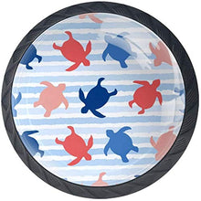 Blue Coral Sea Turtles Blue White Striped Pomelli per Porta Set di 4 Pomelli per Mobili Manopole per Cassetti Cucina Armadio Vetro