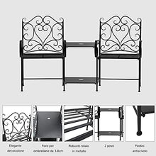Outsunny Panchina da Giardino 2 Posti con Tavolino e Foro per Ombrellone, Arredamento da Esterno retrò 160x61x96cm Nero