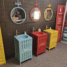 ZTGL Mobile da Bagno Industriale con Lavabo Combinato, Mobile da Bagno con Lavabo da Terra, 45x45x85 cm,Giallo,with Mirror