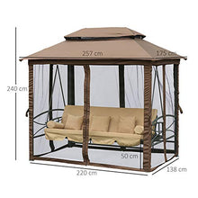 Outsunny Dondolo 3 Posti da Giardino Convertibile in Lettino con Gazebo, con Zanzariera e Cuscini, 257x175x240cm Beige