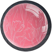 Tulip Flower Pink disegnata a mano Pomelli per Porta Set di 4 Pomelli per Mobili Manopole per Cassetti Cucina Armadio Vetro