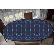 LCGGDB - Tovaglia in poliestere elasticizzato geometrico con cerchi in stile artistico a forma di anello su sfondo scuro, con elastico allungato/ovale, adatta a tavoli fino a 121,9 x 172,7 cm