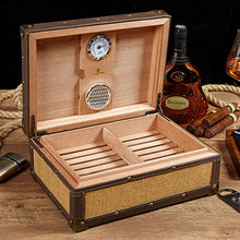Humidor per Sigari Scatola per Sigari Antica A Quattro Zone A Due Strati Scatola per Sigari da 50 Pezzi Materiale in Legno di Cedro in Stile Antico Design Cavo con Umidificatore Termometro