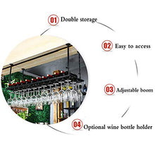 Bar Butler Wine Dispenser Capovolto pensile orientabile Altezza bicchieri di vino di asciugatura del supporto della cremagliera della bottiglia dell'organizzatore e Calici bagagli rustico Nero Rack 1y